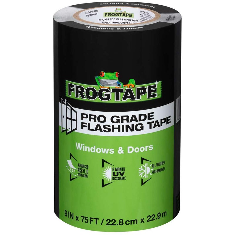 FrogTape شريط فلاشينغ احترافي للنوافذ والأبواب، عرض 9 بوصة - لفة 75 قدم، شريط فلاشينغ مقاوم لجميع الأحوال الجوية والأشعة فوق البنفسجية مع لاصق أكريلي متقدم - 10 مل - أسود - Image 1